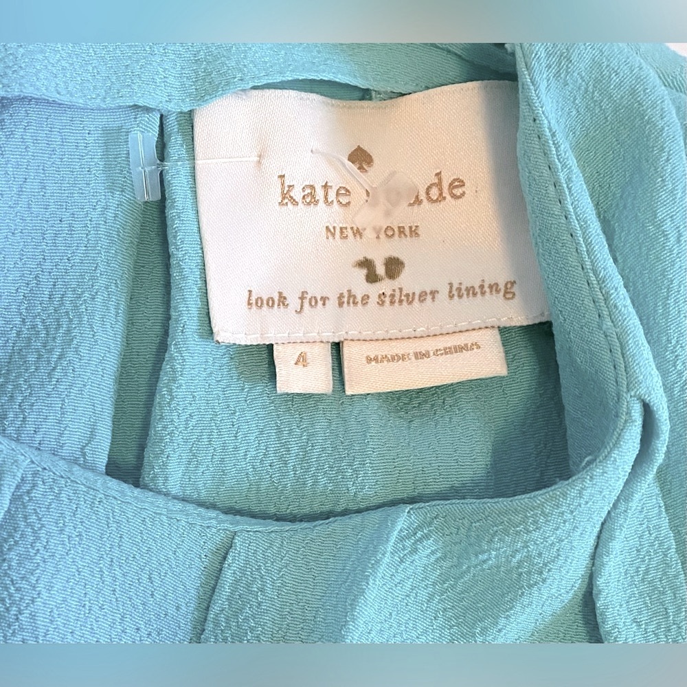 kate spade Light Aqua Blue Sleeveless Pleated Neck Mini Dress - Picture 4 of 7
